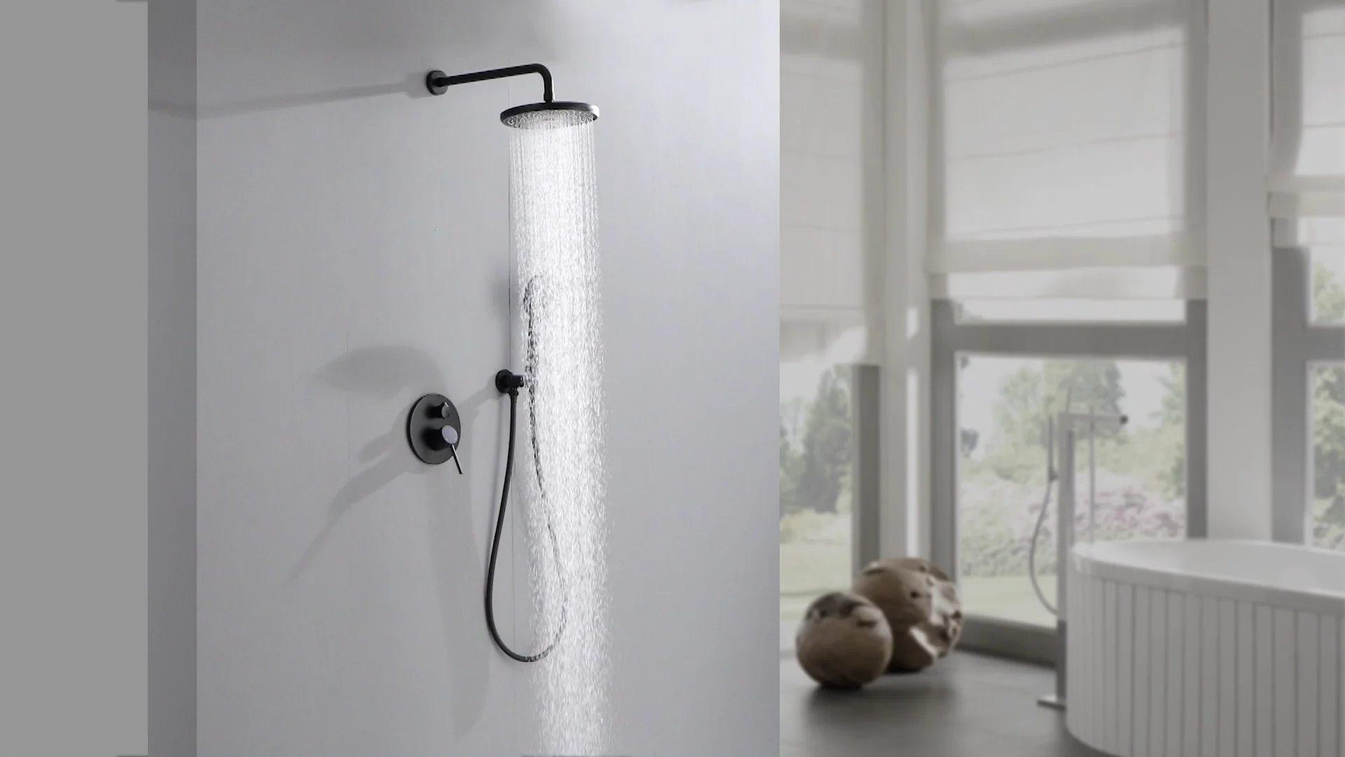 Modern Wall Mounted Brass Shower System Kit 2 Ways 9 Inch Round Rainfall Bathroom Shower Set