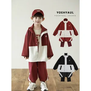 YOEHYAUL N5158 Sport Style Children's Jjacket Set Red Black Loose Cargo Baby Boys Clothing Sets
