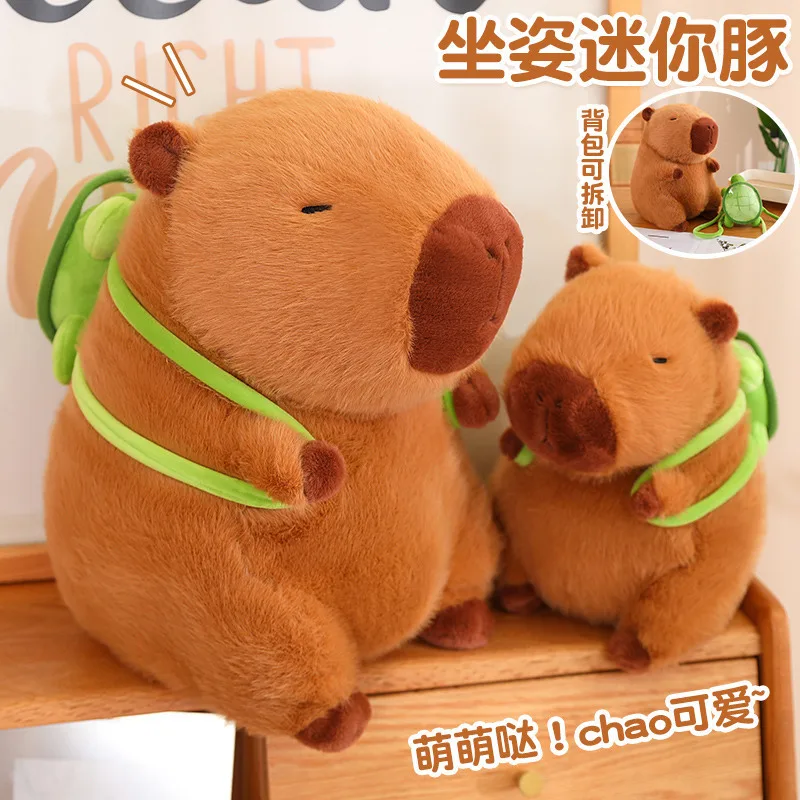 RuunJoy Capybara Plush With Turtle Backpack Simulation Capibara Anime Fluffty Doll Cute Stuffed Animals Doll Xmas Gift Kid Toys
