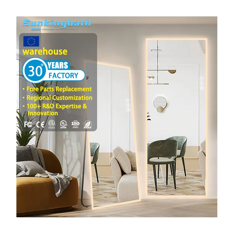 LED Rectangle Creative Floor Mirror Full Body Modern Large Size Makeup Mirror Bathroom Led Full-length Mirror