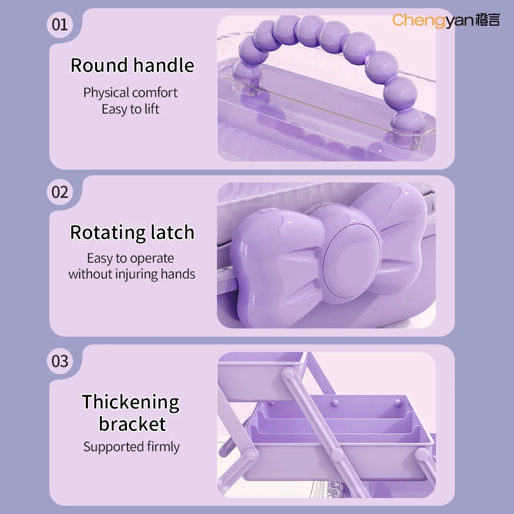 product chengyan 3layer kids teen storage hair accessories organiser buckle box organizer girl dustproof storage boxes  bins with lid-10