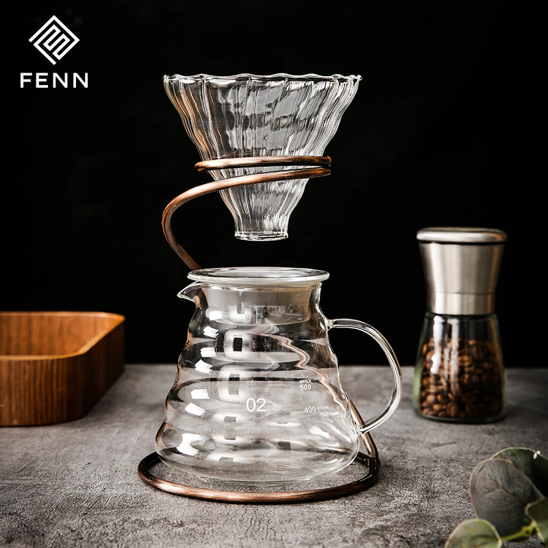 Dripper Set Borosilicate Glass Coffee Pot Cone Shaped Filter and Stainless Steel Filter Stand Hand-Drip Dripper Coffee Maker