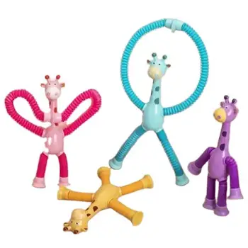 Puzzle Decompression Fun Straw Toy Giraffe Telescopic Suction Cup Luminous Stretch Tube Fidget Toy Sensory Toys With Candy