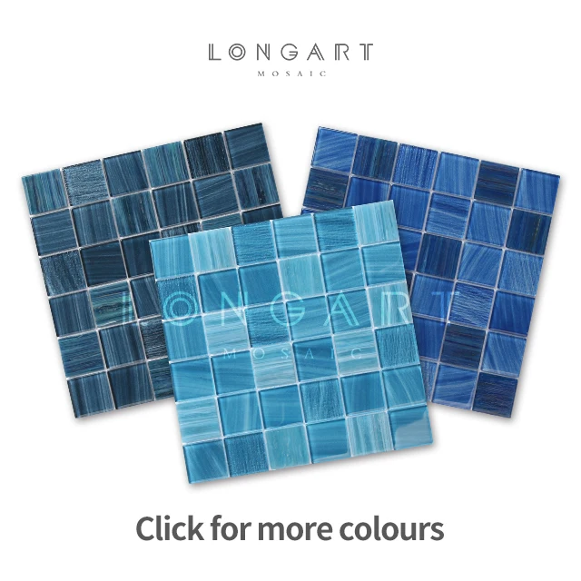 Factory Supply 300x300mm Crystal Ink Painting Glass Mosaic Pool Tile Square Shape Blue Hotel Outdoor Swimming Pool Mosaic