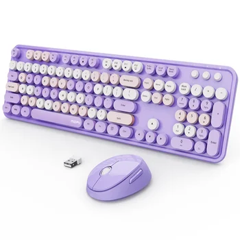 2.4G Wireless Full Size Round Keycap Keyboard Sets Wireless Keyboard and Mouse Comb for Home Office