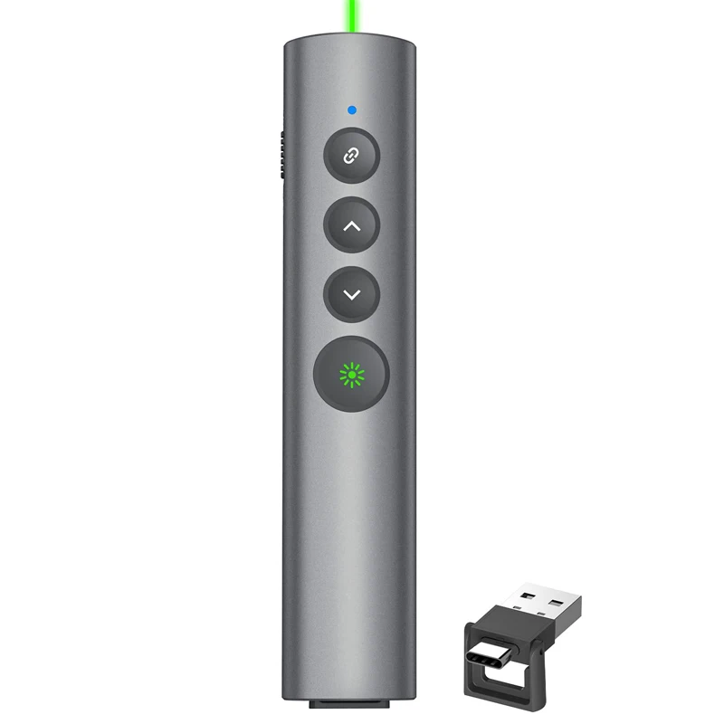 Remote Presentation Clicker Long Range Rechargeable Presentation with Green Laser Pointer Clicker for PowerPoint Presentation