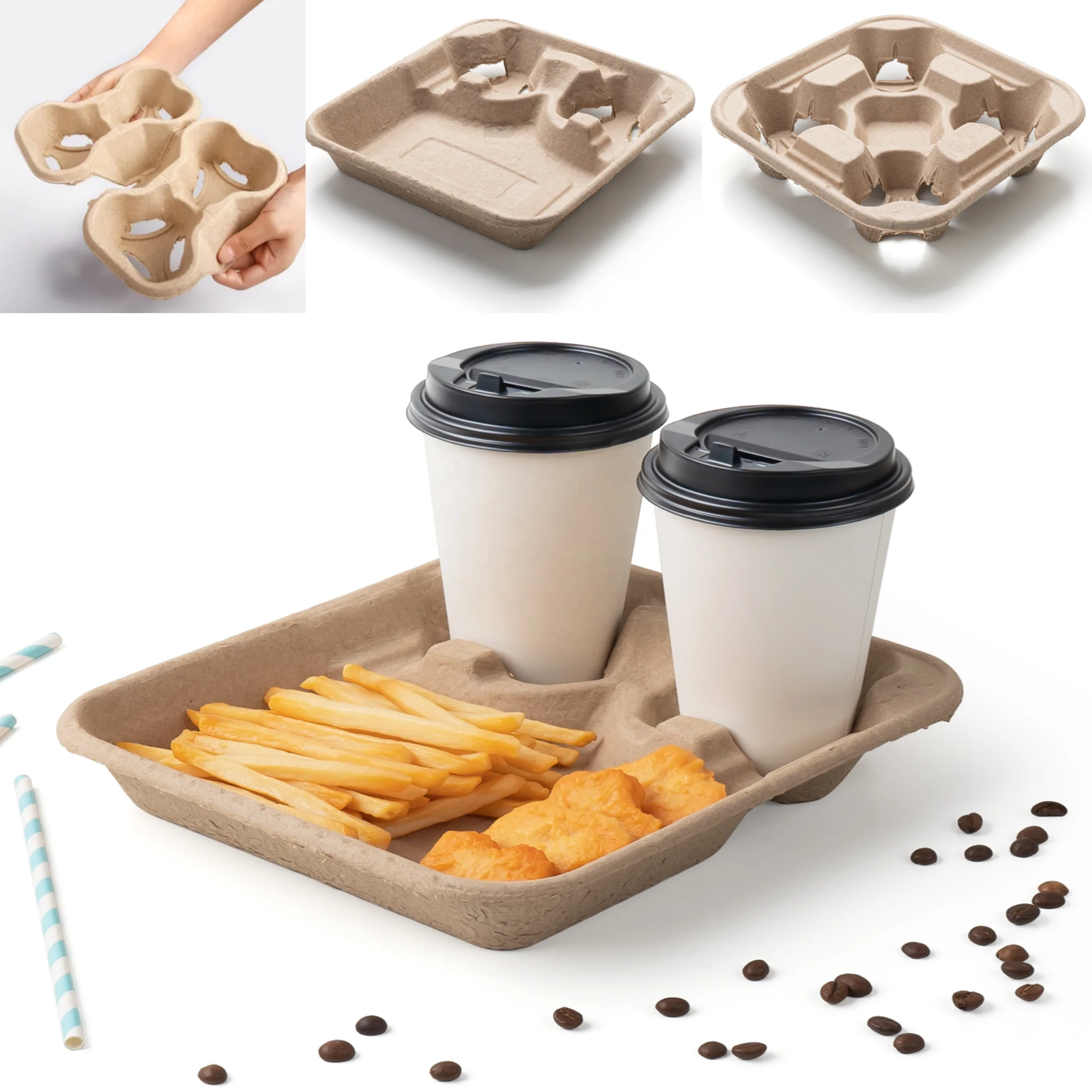 Hot Sale 100% Recyclable 2 4 Pack Coffee Carrier Take Away Paper Cup Holder 2 cups 4 cup