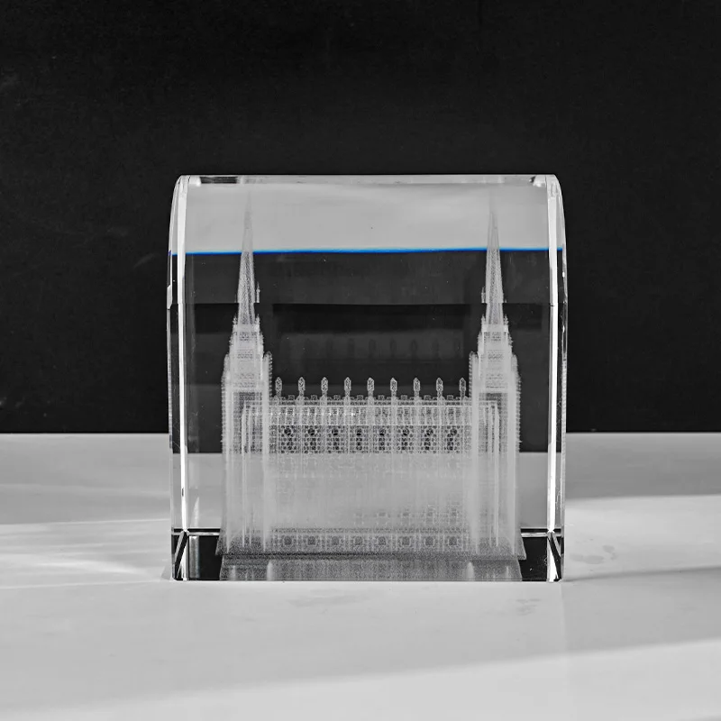 product wholesale custom 3d laser engraved glass crystal crafts paperweight laser engraver building model door shape k9 crystal cube-7