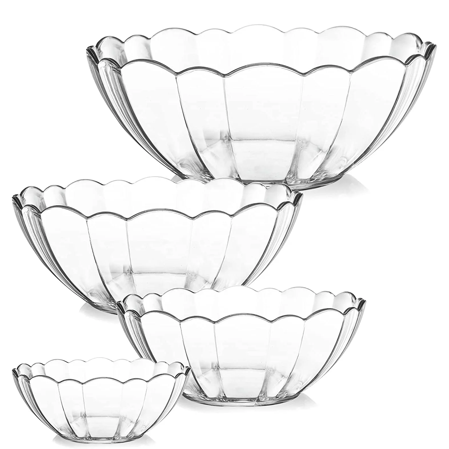 Flower-Shape Clear Glass Serving Salad Mixing Bowls for Lunch