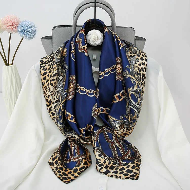 90*90CM Custom Logo silk big square scarf hot style satin print ladies silk scarf AliExpre new wild scarf women