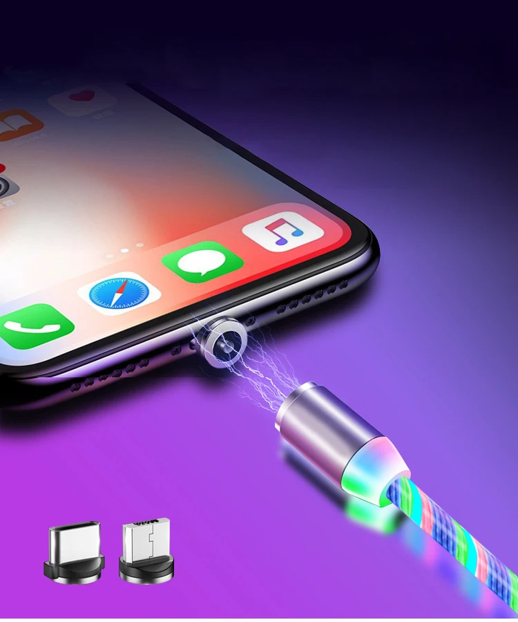 Customized Logo TPE Material 2.4A Magnetic 3in1 Usb Cable with LED Flash Light Universal Mobile Phone Charger Cable UC002