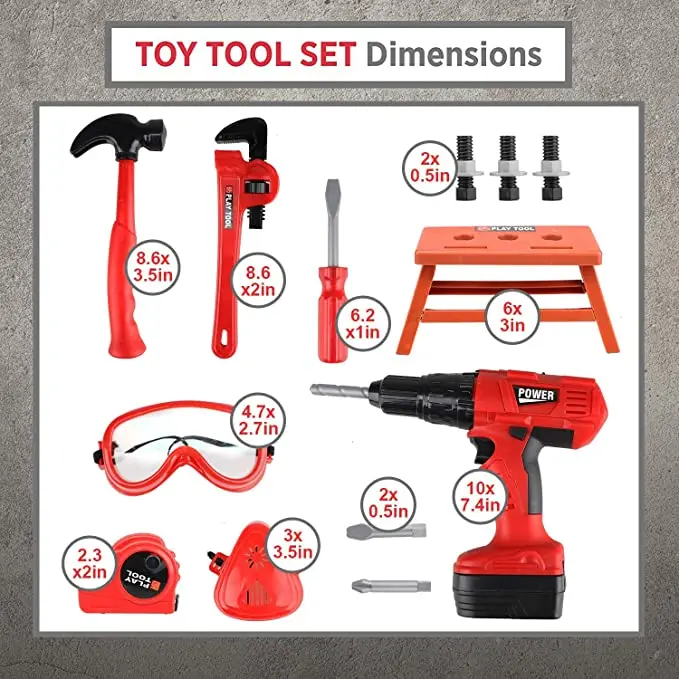 Kids Tool Set for Boys with Power Toy Drill Kids Toys Construction Tool Set  Play Tools Set for Kid