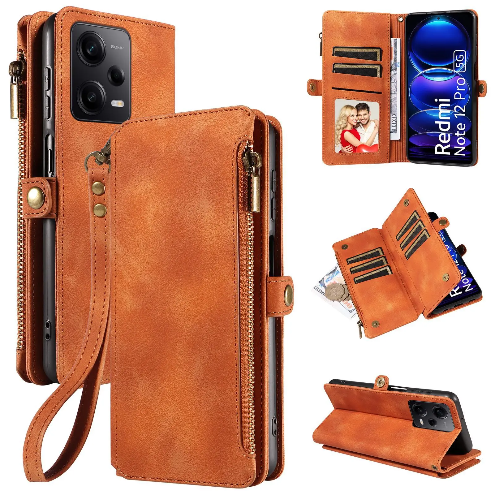 Pure Color Leather Retro Leather Wallet Flap Case Business Mobile Phone Case For Redmi 12 13 Pro Plus 4G 5G A3 K70 manufacture