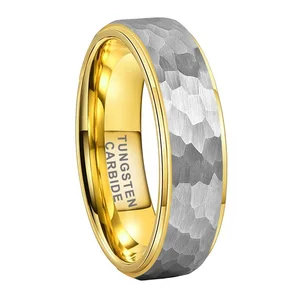 Coolstyle Jewelry Wholesale 6mm Gold Plated Hammered Tungsten Carbide Ring for Men Women Fashion Engagement Wedding Band
