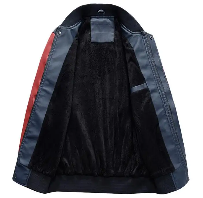 Autumn Winter Slim Fit Coat Red Black Patchwork Motorcycle Waterproof Pu Leather Jacket For Men_voghion.com