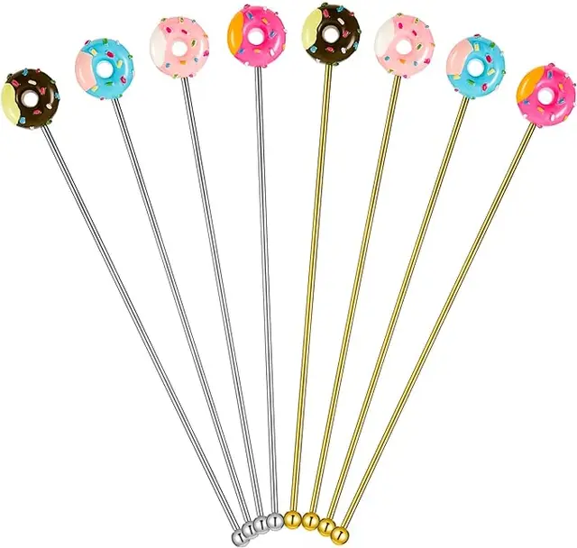 7.5-Inch Reusable Donut Swivel Bar Gold and Silver Stainless Steel Coffee Beverage Stirrer Cocktail Beverage Stirrer