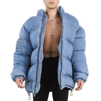 Mens oversize xxxxl bubble puffer down jean denim jackets for winter