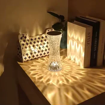 Hot Selling LED Crystal Table Lamp, Flower Shape RGB Atmosphere Light, Children's Bedroom Touch Adjustable Night Lights for Home