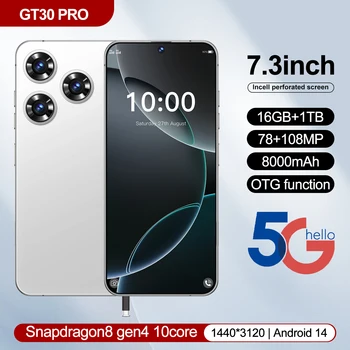 Wholesale GT30 PRO 5G Android 14 Phone, 16GB+1TB, 108MP Camera