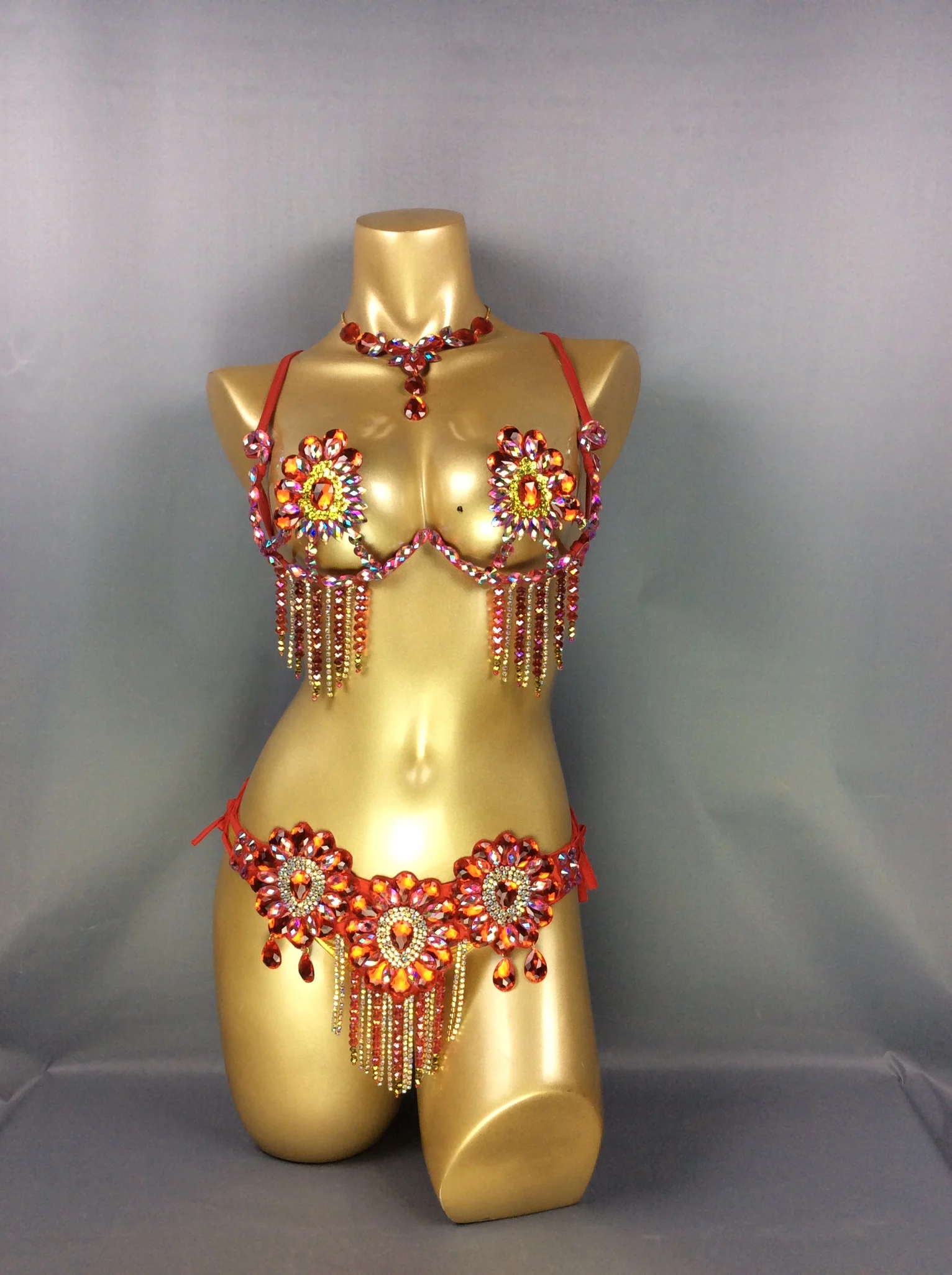 New Arrival Sexy Samba Carnival for Women Wire Bra & Belt Stones Samba Suit Party Rave Dancing Outfit