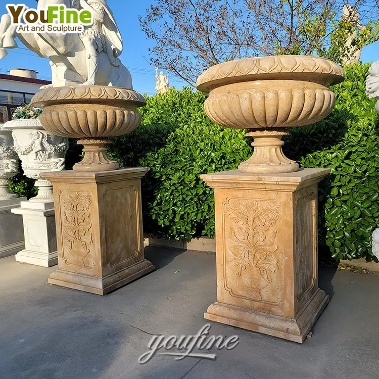 Hand Carved Natural Marble Planters for Outdoor Decor