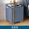 Plan de travail en pierre reconstituée, double port USB, bleu clair avec éclairage de sécurité.