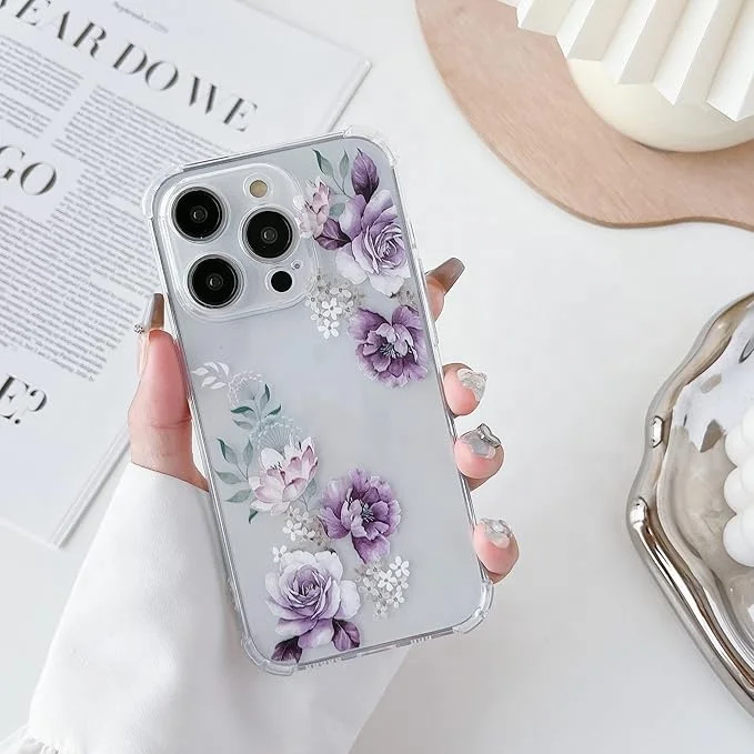 Laudtec Cute Clear Floral Flower Pattern Print Design Phone Case for iPhone 15 pro max Flexible TPU Shockproof Cove Case