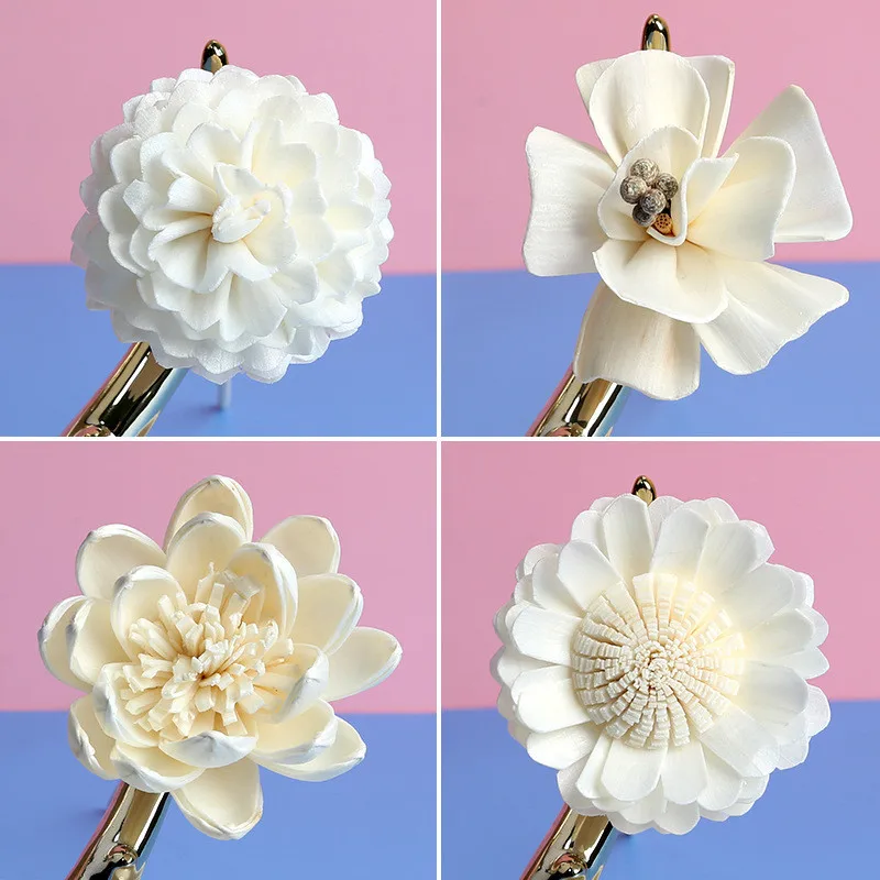 Разнообразные палочки-диффузоры Newell в ассортименте деревянные цветы белый цветочный диффузор цветок Солы с хлопковой веревкой