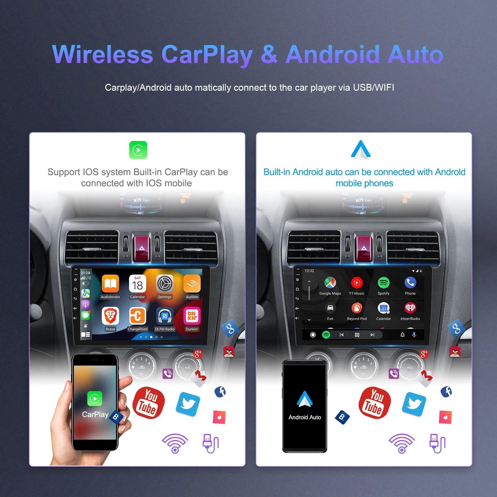 Podofo 10.1" 2+32G Android 13 Car Radio Frame for Chevrolet GMC 2007-2012 Carplay Android Auto GPS BT Wifi Hifi AI DSP FM/RDS