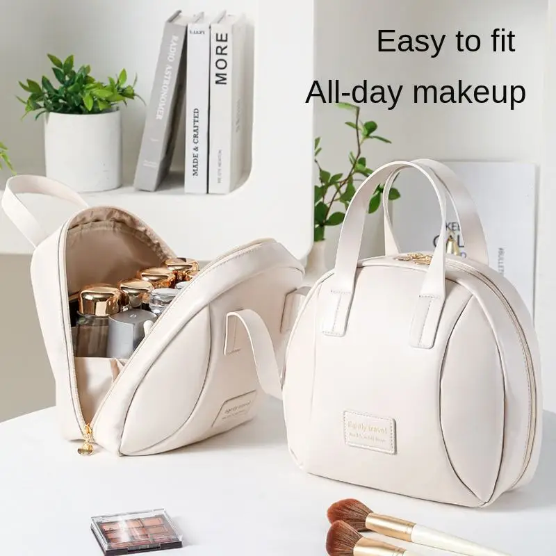Stylish Fashion Women's PU Double Handle Letter Cosmetic Bag Zipper Large Capacity Skincare Toiletries Travel Storage Organizer