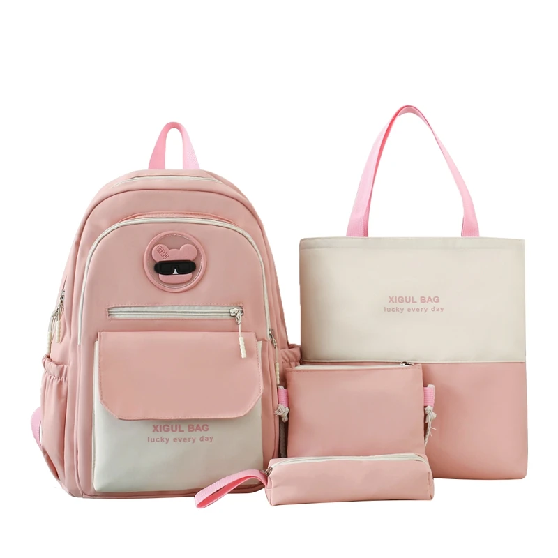 Value Set 4-piece-set Shoulder Bag Pencil Bag Backpack Junior High School  Students School Bag Candy Color Backpack