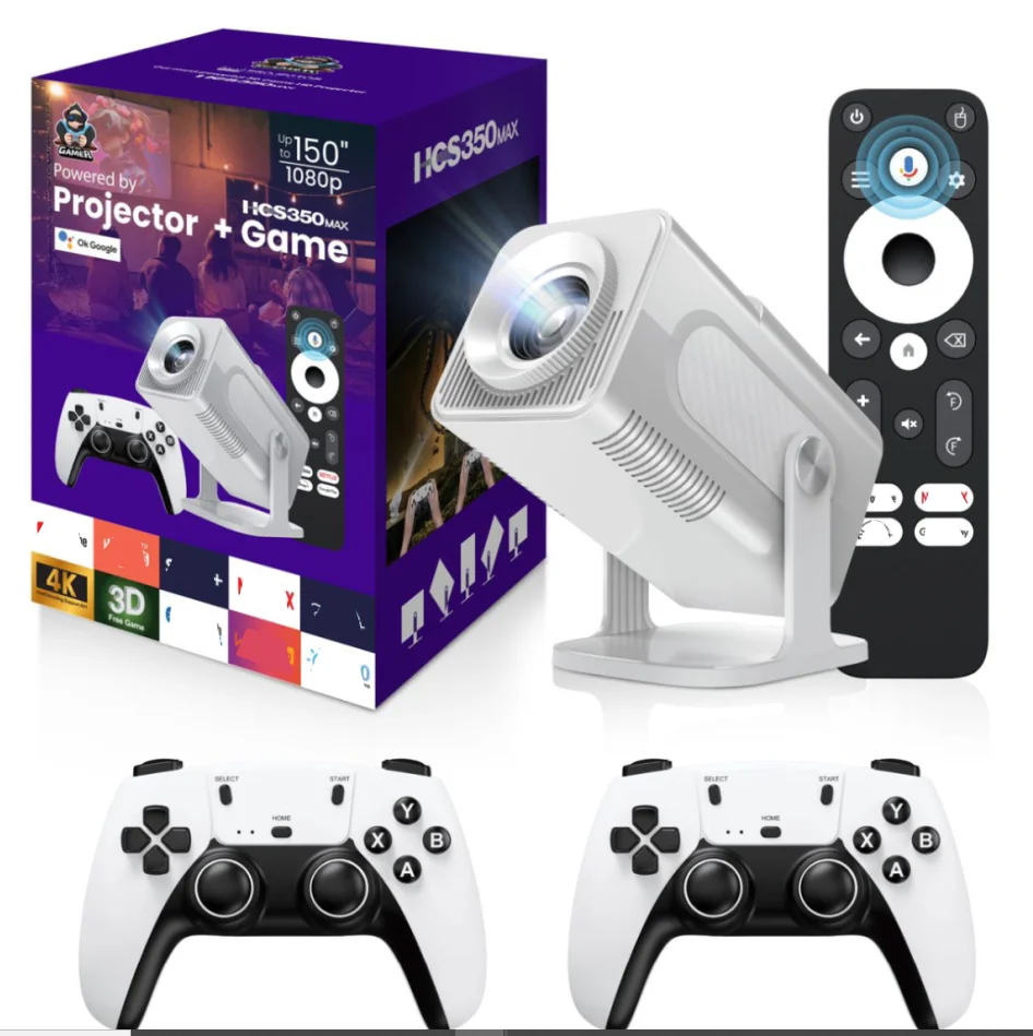 New HCS350 MAX Allwinner H713 Android 11 Smart Projector 15000+retro Games Home Cinema BT Voice Remote Game Projector of 1080P