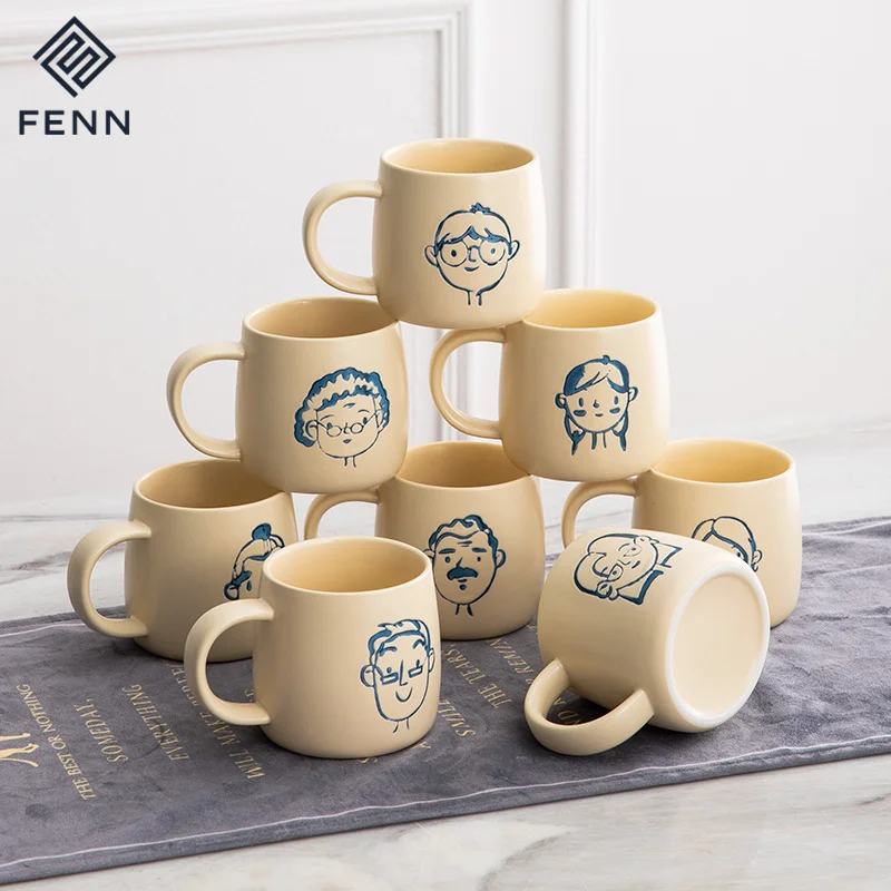 product fenn creative hand painted household ceramic water cup coffee mug customized mug for logo portrayal head portraits gift mug-56