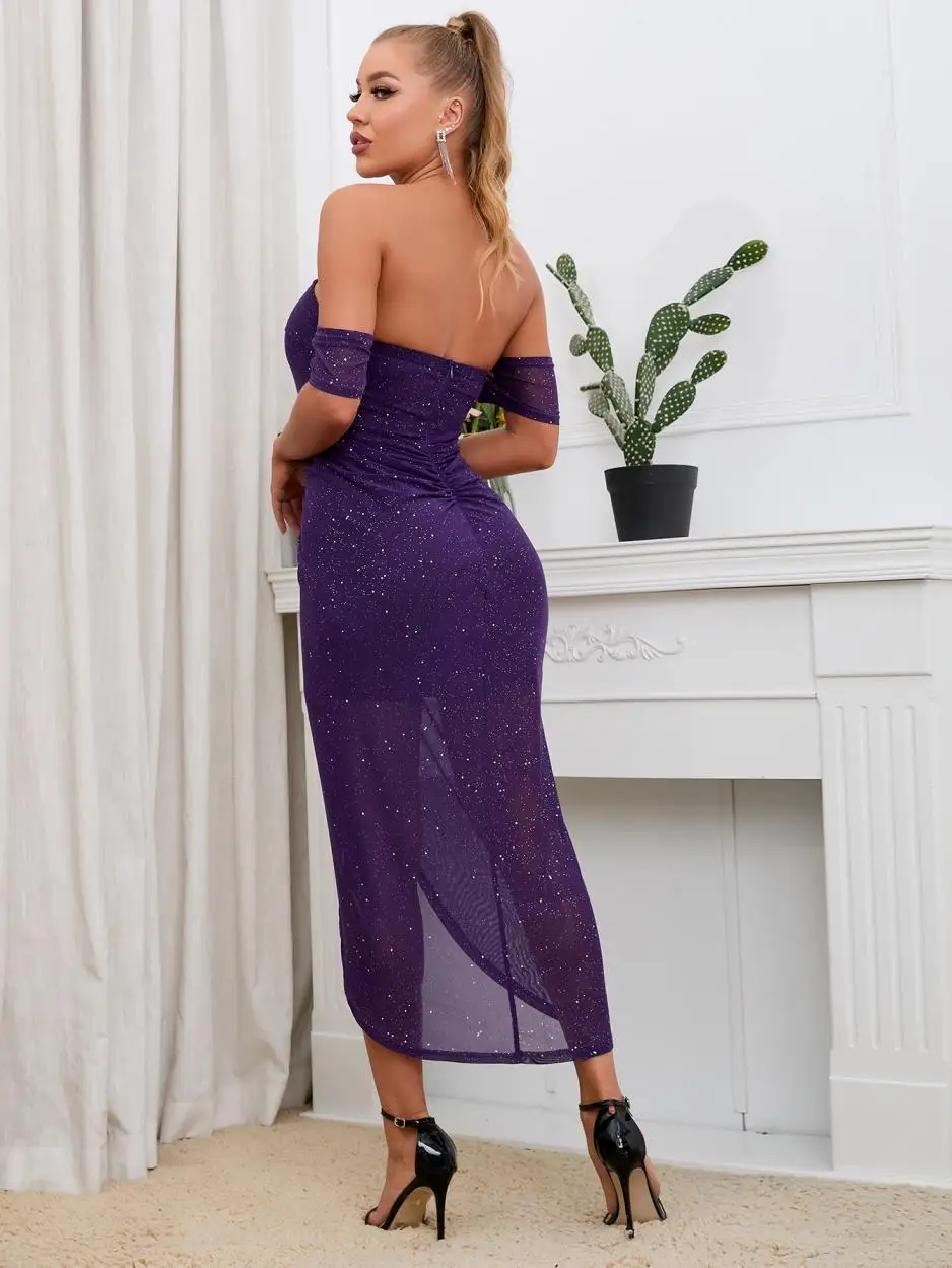 D&m New Fashion Violet Purple Elegance Off Shoulder Ruched Asymmetrical ...