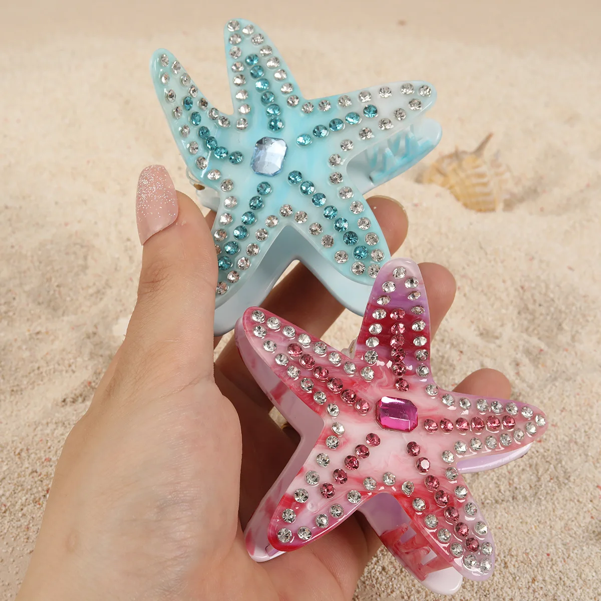 Pink Starfish Rhinestone Hair Clip Rhinestone Starfish Claw Clip - Pastel Hair Accessories  main image 2