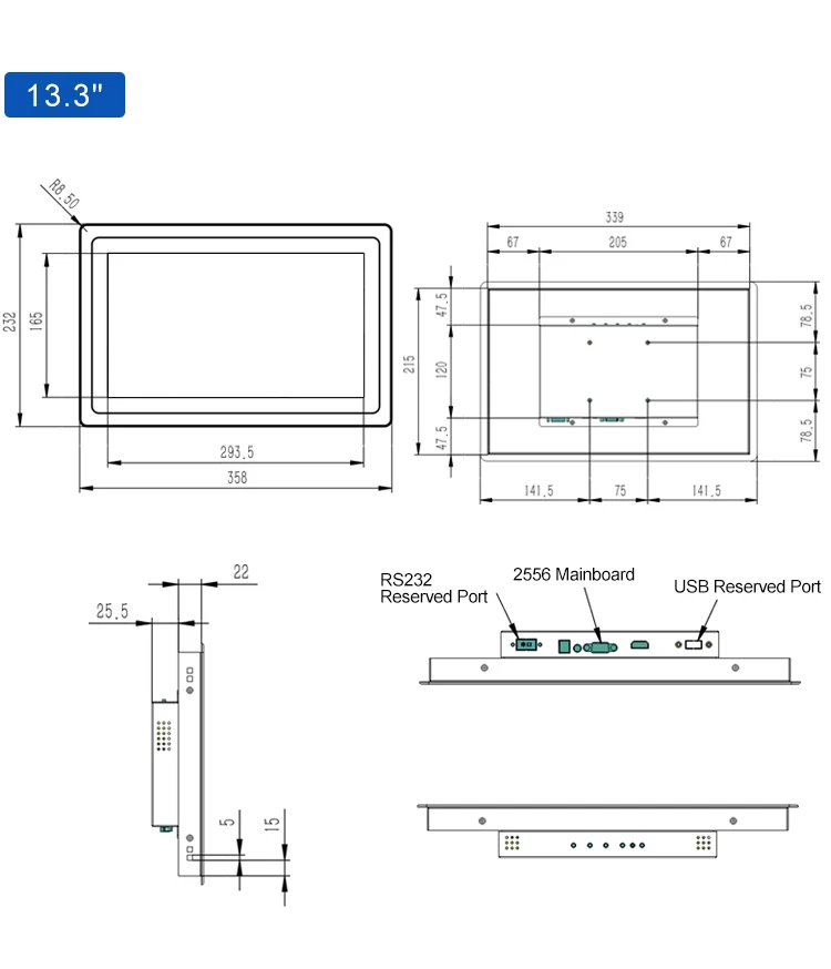 15.6 Inch 1366*768 IPS 1920*1080 VGA Capacitive Touch Metal Aluminum Frame TFT Embedded Pure Flat Industrial LED Monitor