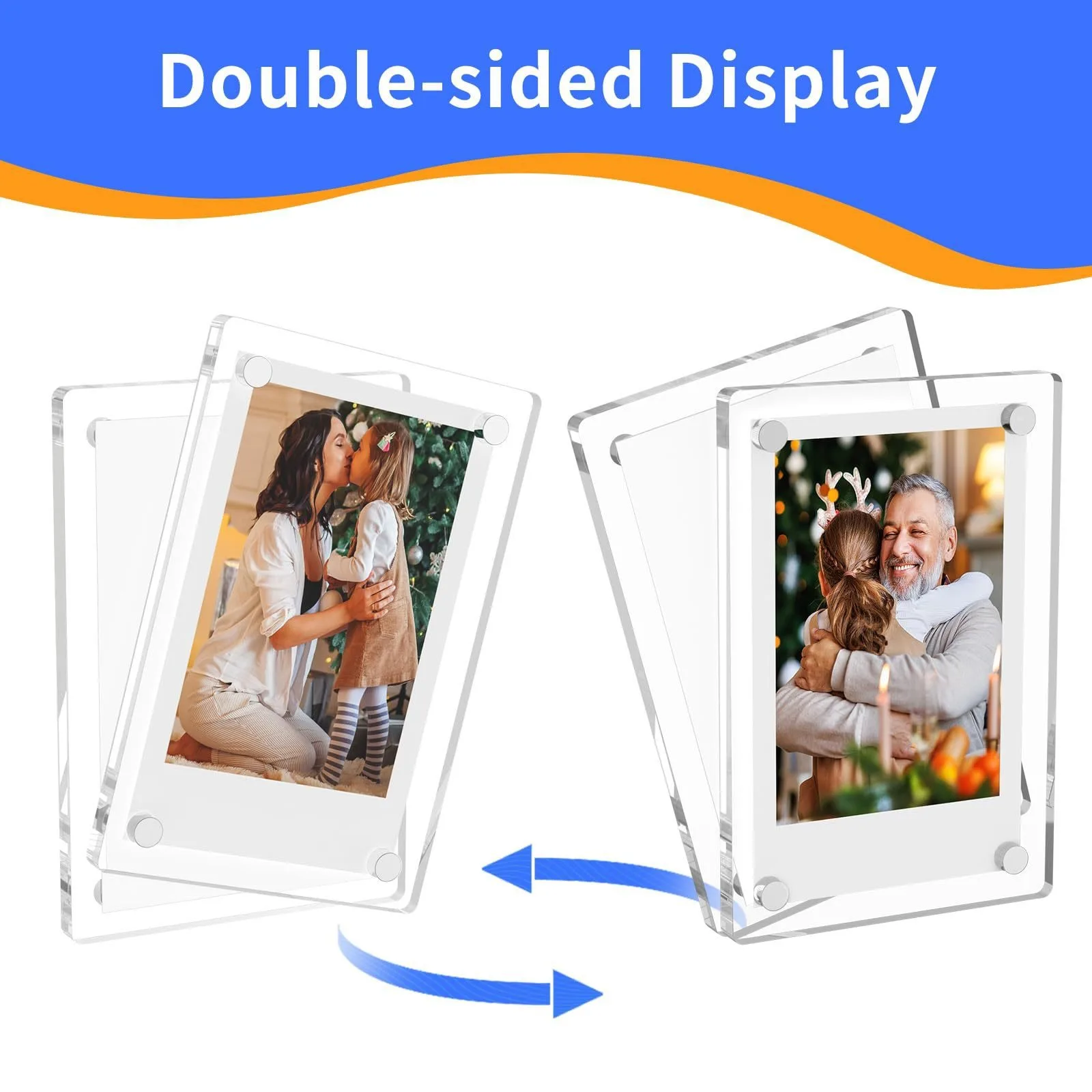 Custom Clear Acrylic Block Photo Frame Double Sided Strong Magnetic Polaroid Picture Frame Transparent Plastic Small Decor