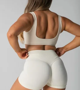 Athletic Running Fitness Workout Sports Bra Elastic Waistband Scoop Back V Cut Front Gym Bra