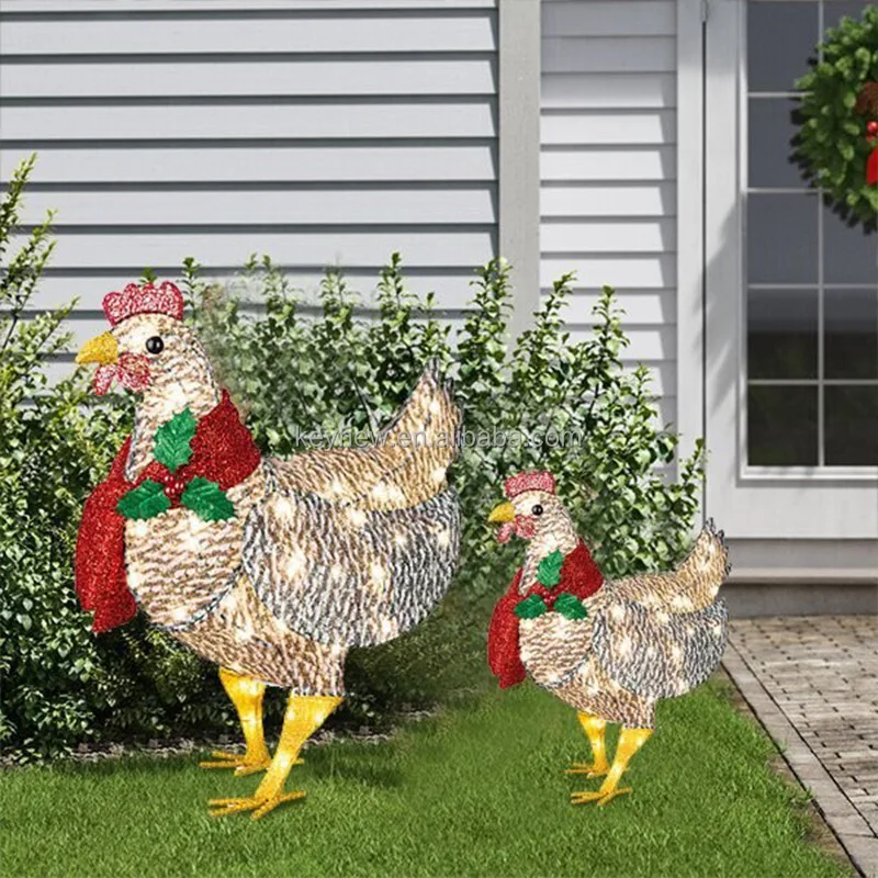 light up christmas chicken lawn ornament