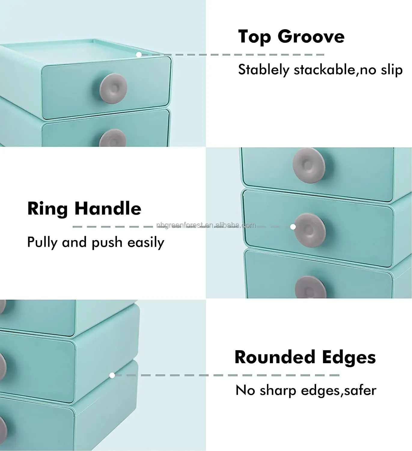 Plastic Storage Drawers Stackable Desktop Organizer Box 3drawer Set