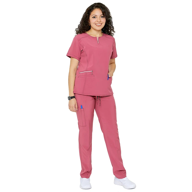 Nursing Scrubs Sets Accessories Nurse Tops Pants Set for Female Workers SPA  M Size Dark Pink 