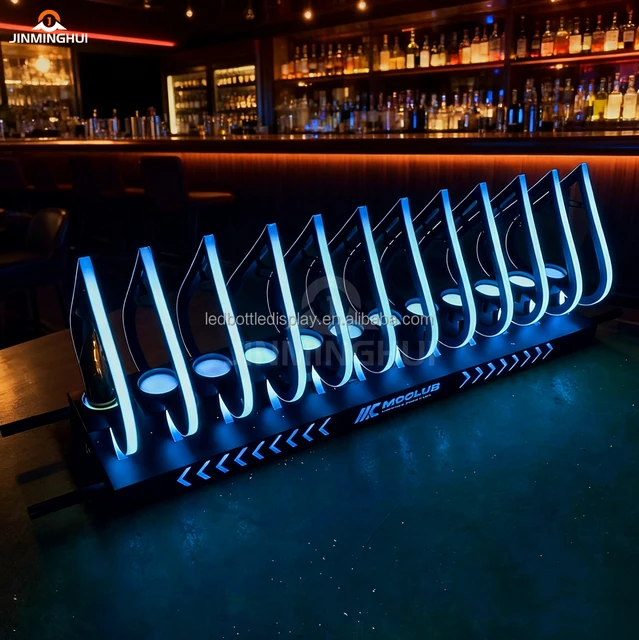 Source Factory New Design Led Glowing 10 Bottles Metal Rack 10 Ace Shape Led Bottle Display Present for Bar Nightclub