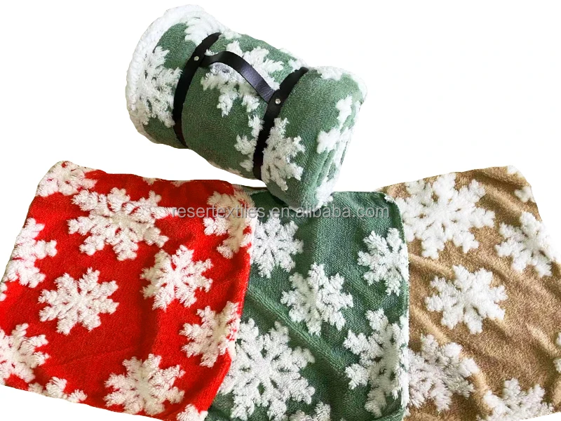 Perfect Gift Reversible Knitted Christmas Snowflake Sherpa Fleece Throw Blanket Fluffy Bed Sofa Cozy Plush for Winter
