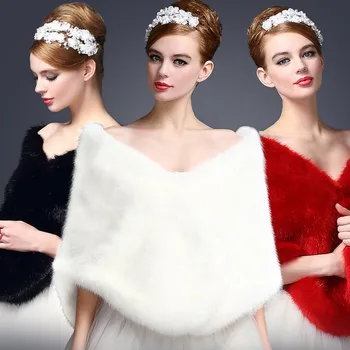 Wholesaler Bridal shawl wedding White Faux Fox Fur Shawl Cape For Wedding For Vevening Dress Winter
