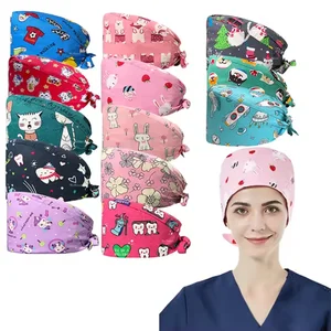 Cotton Wholesale Working Nursing Hats with Buttons Adjustable Tie Back Nurse Cap Dentist Nurse Accessories Scrub Caps