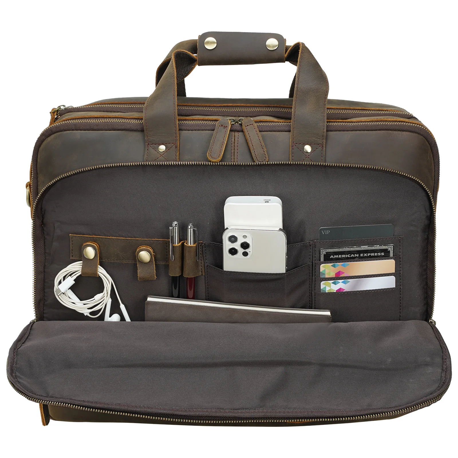 サイズ 工場カスタムロゴラージクレイジーホース本革オフィスメッセンジャー17.3インチ本物の牛革ラップトップバッグブリーフケース Buy