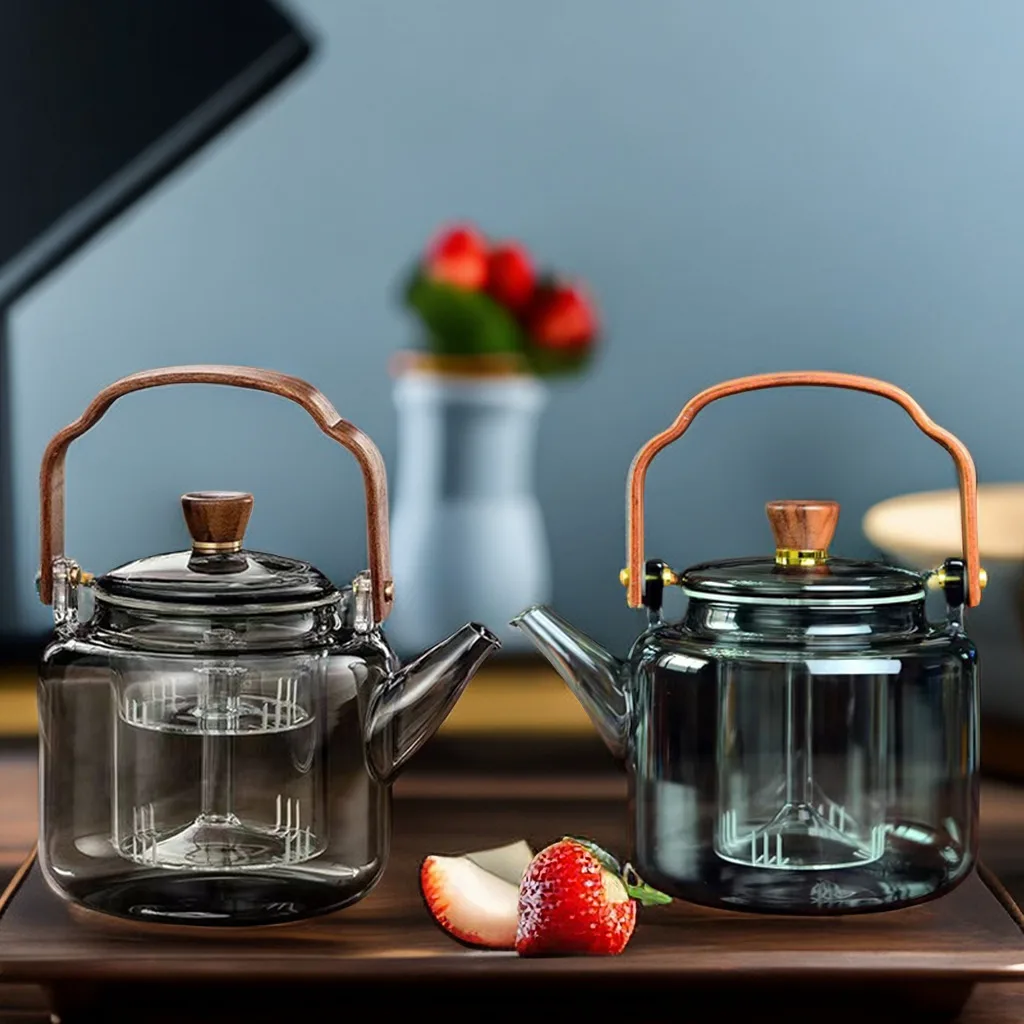 Mahogany Handle Smoke Gray Double Biliary Bubble Tea Glass Kettle High ...