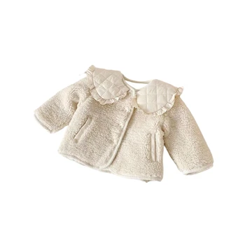 2024 autumn and winter velvet quilted cotton baby coat girls' lapel stylish baby girl's furry cotton-padded baby tops