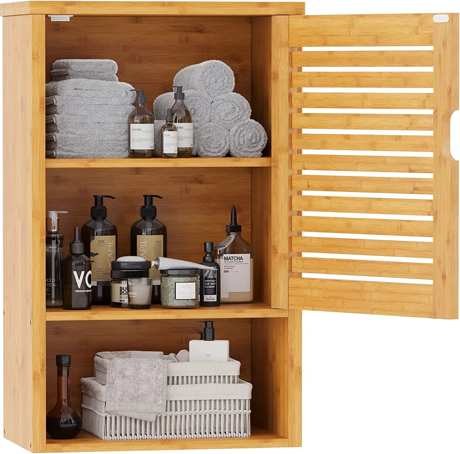 Bamboo Storage Cabinet Organizers with Adjustable Inner Shelf Wall Mounted Wooden Medicine Cabinet with Single Door