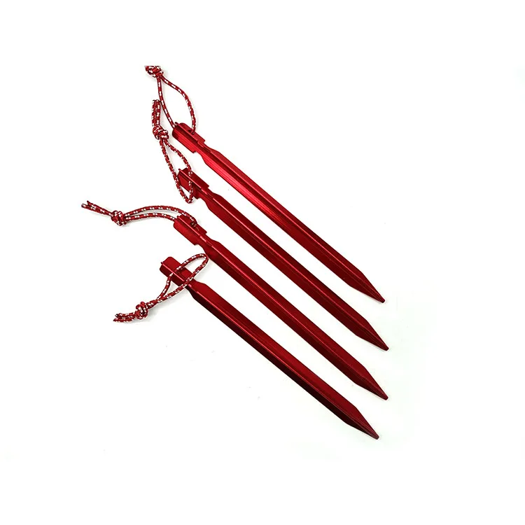 Aluminum Canopy Tri-beam Tent Pegs Garden Stakes Ground Nail Heavy Duty With Reflective Cord Hammock Camping
